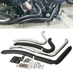 1-3/4 Big Exhaust Drag Pipes Black Heat Shields For Harley Softail FXST 86-17
