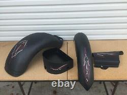 Black Pinstripe Front & Rear Fender Paint Set 180-200 Tire Softail Harley 21