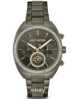 Harley Davidson 78M103 Gunmetal Crystal Set Chronograph Bracelet Watch RRP £229