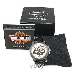 Harley-Davidson Bulova Mens Vintage Willie G Skull Black Strap Watch 76A137