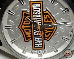 Harley Davidson Diamond Plate Bar & Shield Watch Stainless Steel Bulova