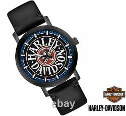 Harley Davidson Iconic Fat Boy Stainless Steel Watch Leather Band Bulova