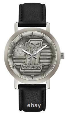 Harley-Davidson Men's #1 Skull Stars & Stripes Watch with Leather Strap 76A163