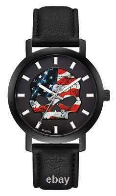 Harley-Davidson Men's American Flag Willie G Skull Watch with Leather Strap 78A122