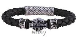 Harley-Davidson Men's Bar & Shield Braided Leather Bracelet Black HSB0217