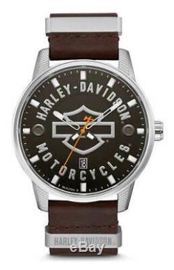 Harley-Davidson Men's Bar & Shield Brown Leather Stainless Steel Watch 76B178