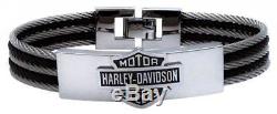Harley-Davidson Men's Bar & Shield Logo Steel Cable ID Bracelet, HSB0068
