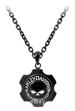 Harley-Davidson Men's Black Axel Willie G Skull Emblem Chain Necklace HSN0055-22