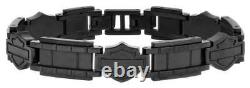Harley-Davidson Men's Black Steel Bar & Shield Chain Bracelet, Black HSB0190