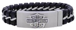 Harley-Davidson Men's Hidden Clasp Bar & Shield Bracelet, Black HSB0182