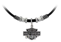 Harley-Davidson Men's Nut & Coil B&S Pendent Leather Necklace Stainless Steel