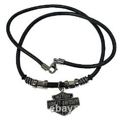 Harley-Davidson Men's Nut & Coil B&S Pendent Leather Necklace Stainless Steel