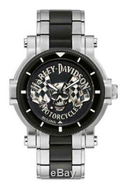 Harley-Davidson Men's Skull & Flags Stainless Steel Watch, Silver/Black 78A124