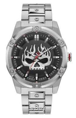 Harley-Davidson Mens Flaming Willie G Skull Stainless Steel Watch, Silver 76A164