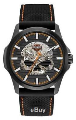 Harley-Davidson Mens Willie Skull Self-Winding Stainless Steel Case Watch 78A118