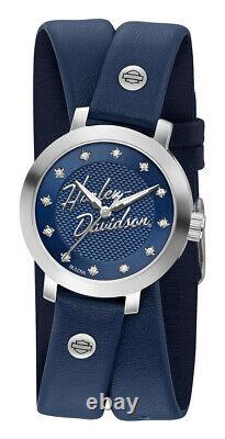 Harley-Davidson Women's Crystal Double Wrap Leather Watch Blue 76L189