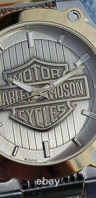 Rrp £229 Harley Davidson By Bulova 78a125 Gents 45.5mm Watch, Raised Harley Logo