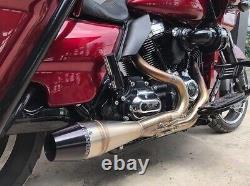 Sawicki 2 into 1 Raw Shorty Cannon Pipe Black Tip Exhaust Harley Touring 17-Up
