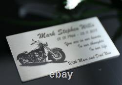 Stainless Steel Memorial Plaque Urn Grave Marker Laser Engraved Motorbike Harley